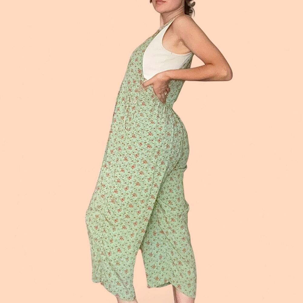 Vintage April Cornell Floral Overall Jumpsuit – Matcha Green - Picture 3 of 4